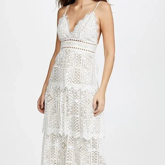 Saylor Sunny Tiered Lace Dress White L